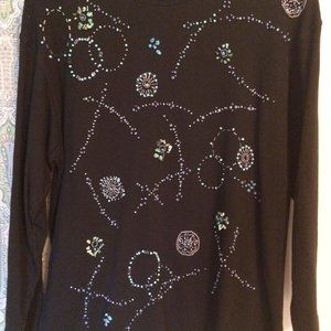 Vintage Carole Little Black Top, Sm, StonesBeads S